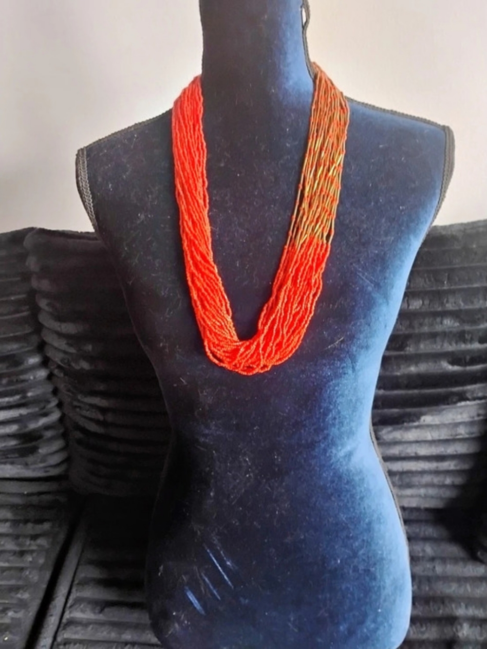 Coral & Gold Seed Beaded Statement Necklace